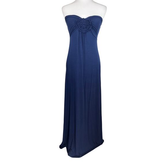 Arden B Blue Crochet Stretch Halter Maxi Dress - Picture 1 of 6